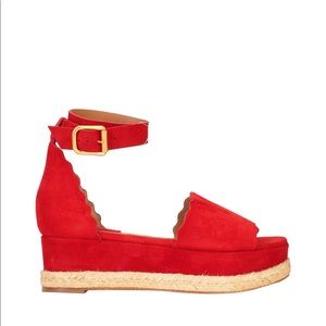 Chloe Red Flatform Espadrilles Sz 37